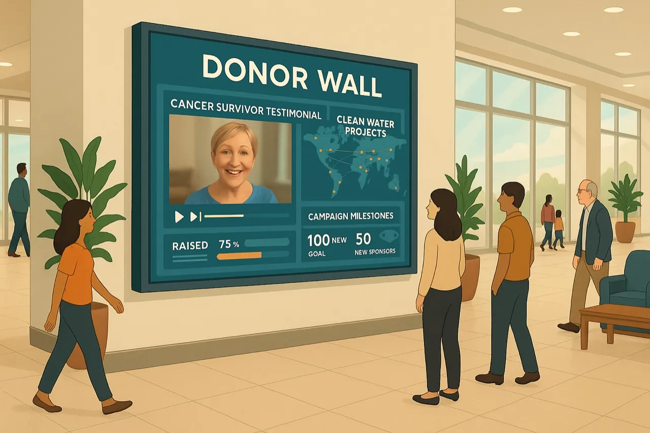 An interactive digital donor recognition wall with multimedia storytelling content