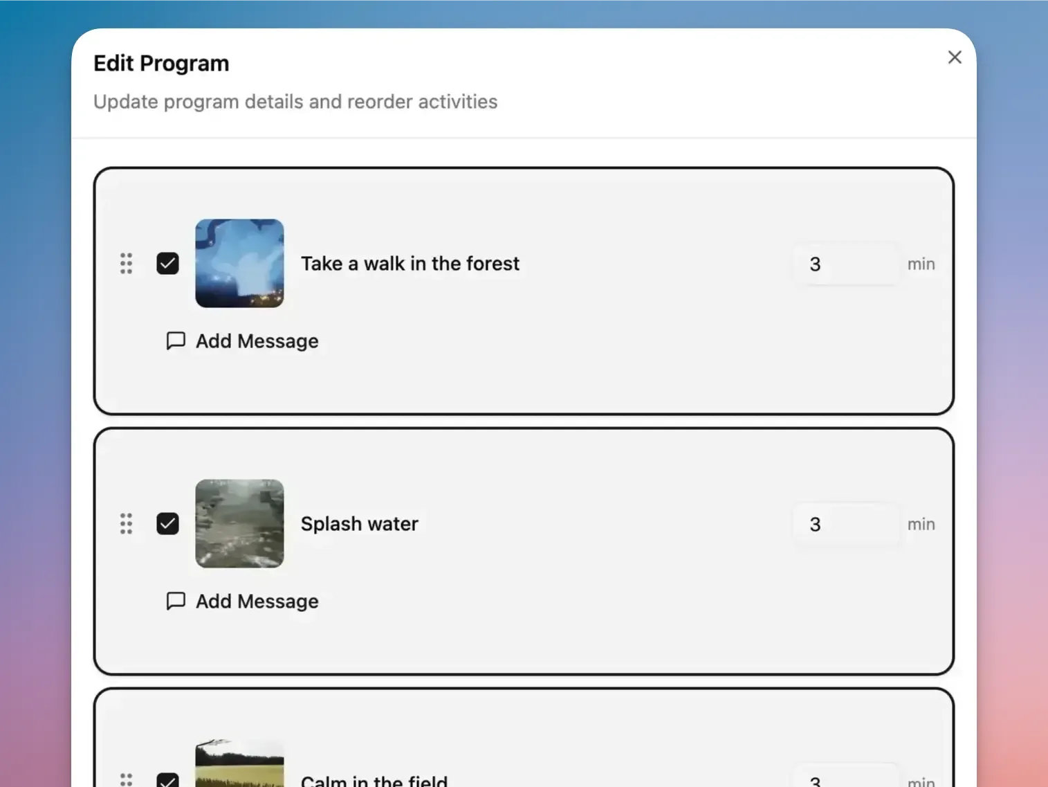 Program editing interface