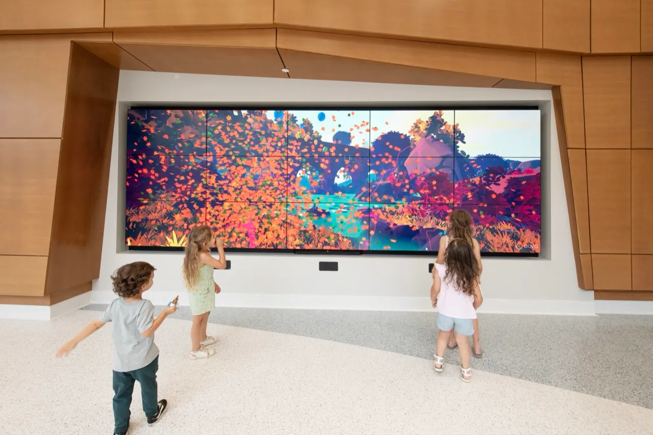 Large interactive video wall in a hospital setting