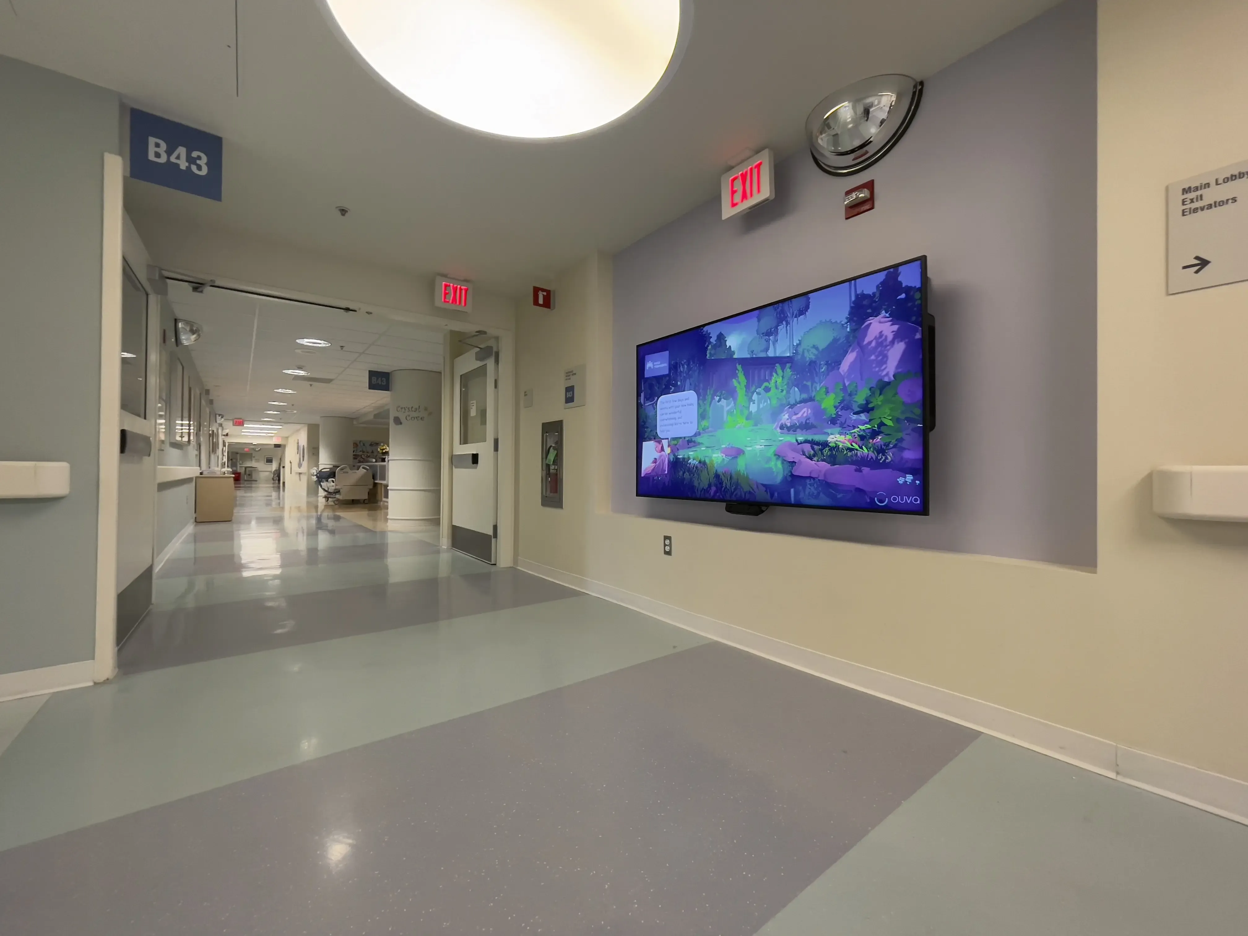 Ouva station mounted in hospital hallway showing accessible placement