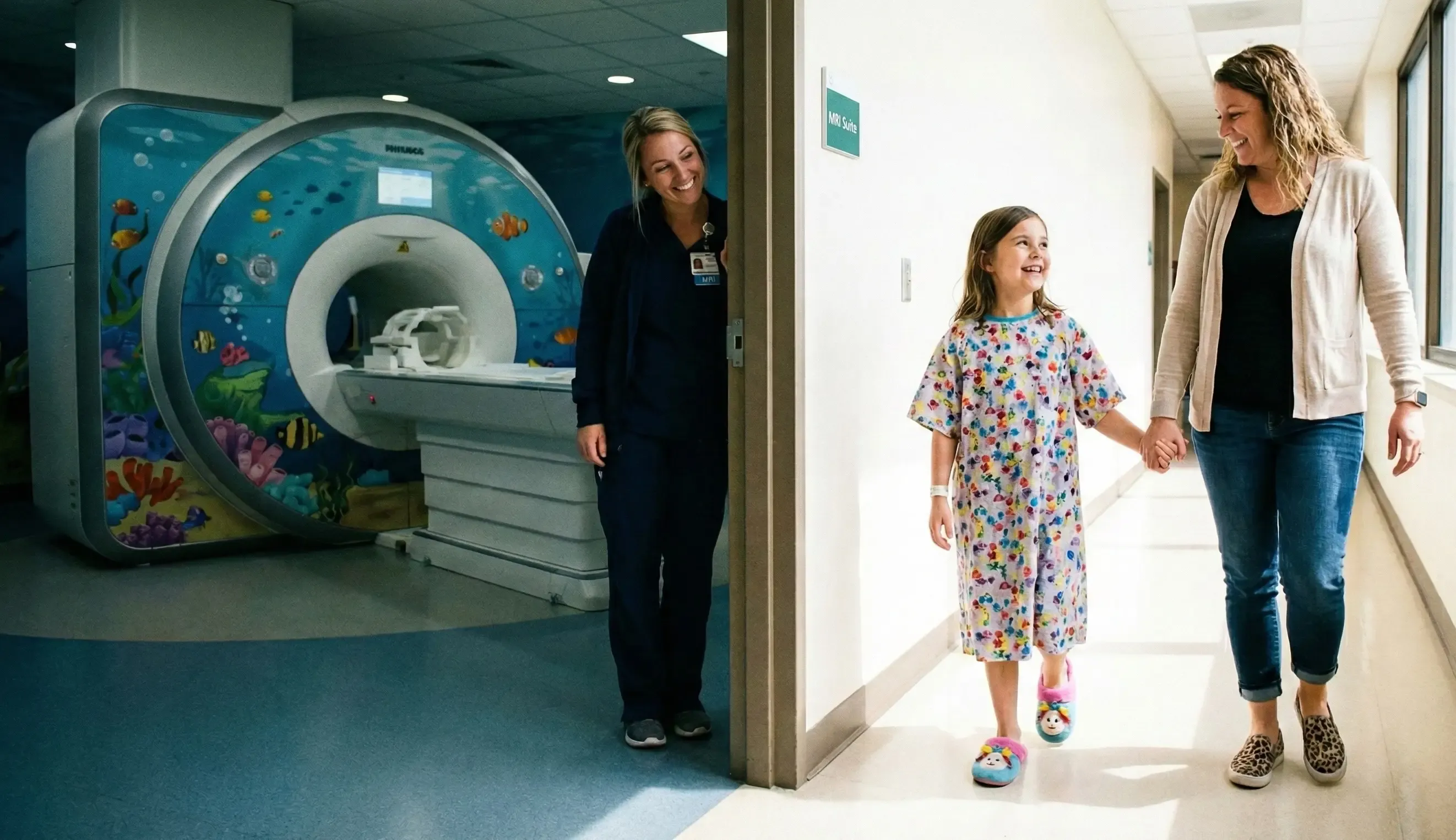 Child walking into MRI room