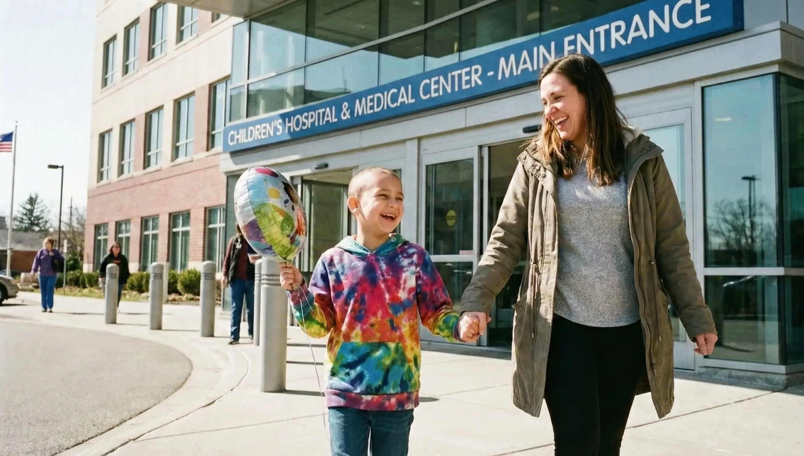 Child and mom leaving hospital