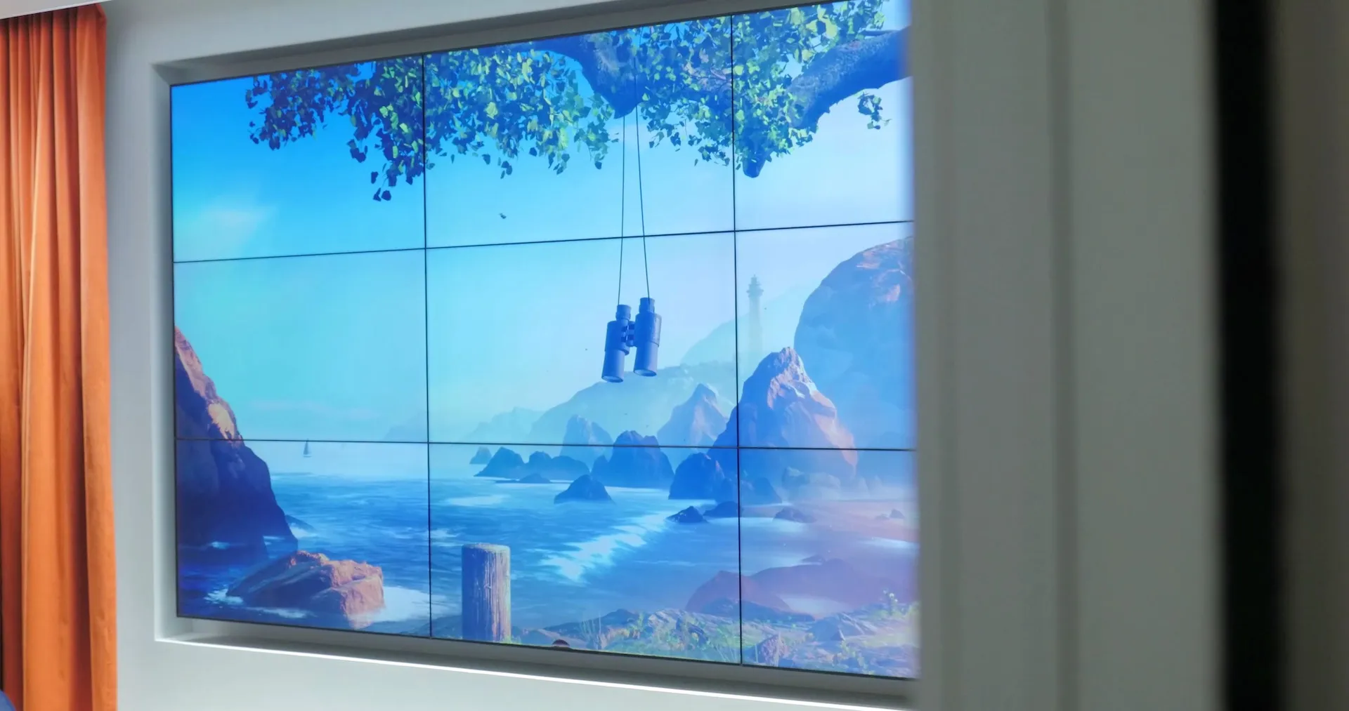 Ouva's Coastal Life interactive sensory wall at Lucile Packard Children's Hospital Stanford, with movement-responsive coastal visuals