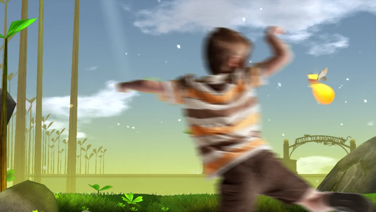 Kid playing with a shy sprite in the Living Garden at the Nemours Discovery Zone
