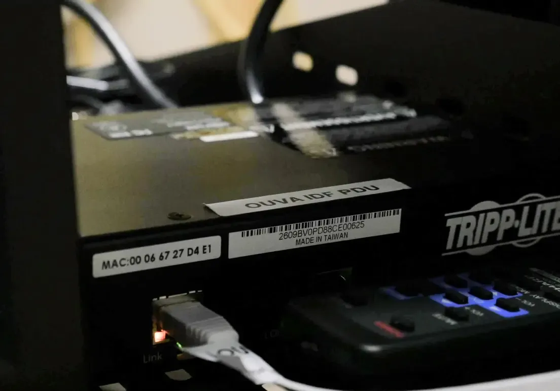 Ouva hardware in a server rack that drives the sensory wall panels