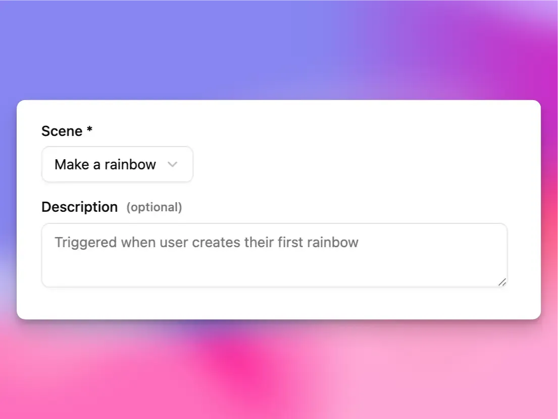 Scene events configuration for Make a rainbow activity
